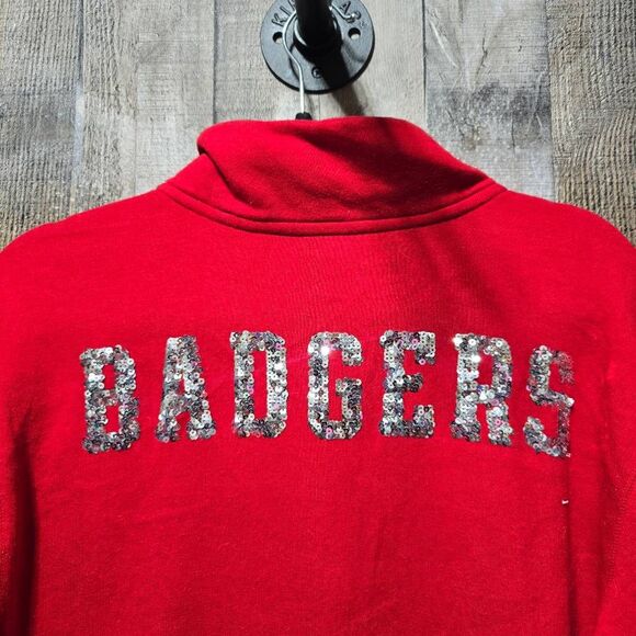 Victoria's Secret PINK Wisconsin Badgers Red Bling Sequin Embellished Sweatshirt - Picture 4 of 5